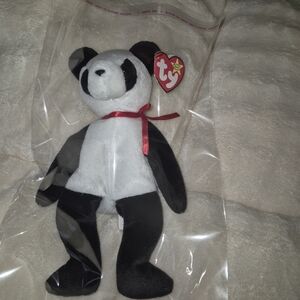 Ty Black and White Panda Beanie Baby Plush with Red Heart Tag